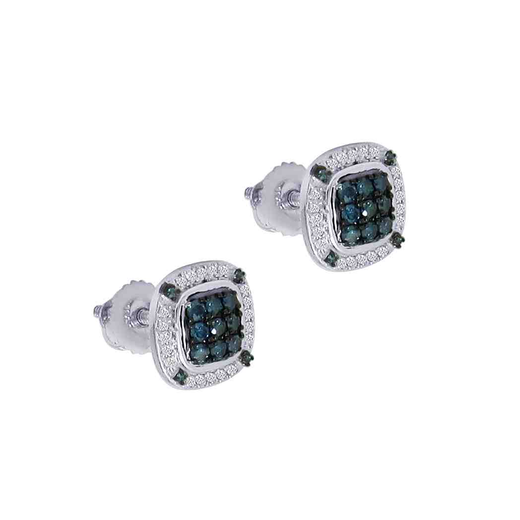 Squre Blue & White Diamond Stud Earring PD31025AER